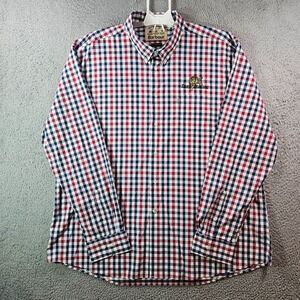 Barbour Shirt Men XXL Stretch Poly Blend Button Long Sleeve White Blue Red Plaid